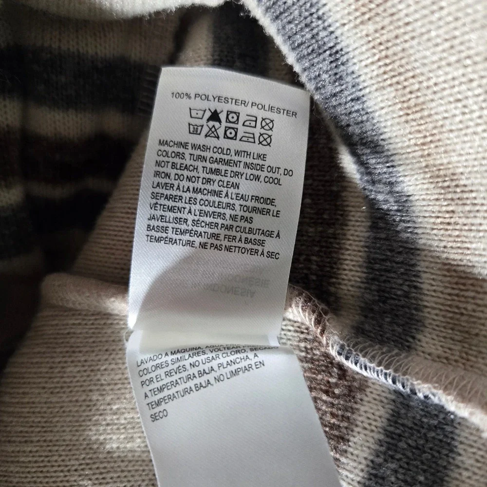NEW Lucky Brand Striped Fleece Snap Mock Neck Pullover Beige Brown Mens Large